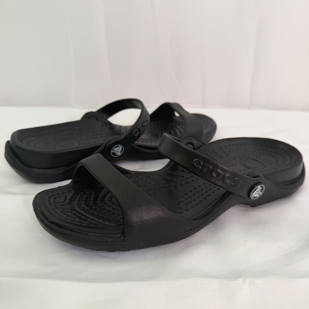 Crocs Cleo II Black Dual Strap Slide Sandals Womens Size 7 Water Friendly Shoes - Picture 1 of 16